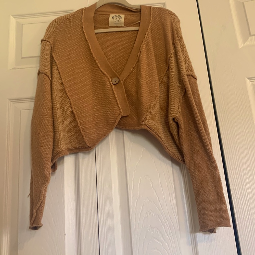 Free People white x orange mix stitch cardi